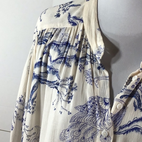 Free People blue/white floral oversized poet’s blouse/tunic M - Picture 2 of 10